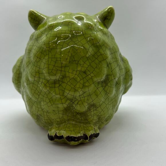 Vintage Green Crackle Glaze Barn Owl Figurine Rustic Country Home Decor 5" - Picture 3 of 6